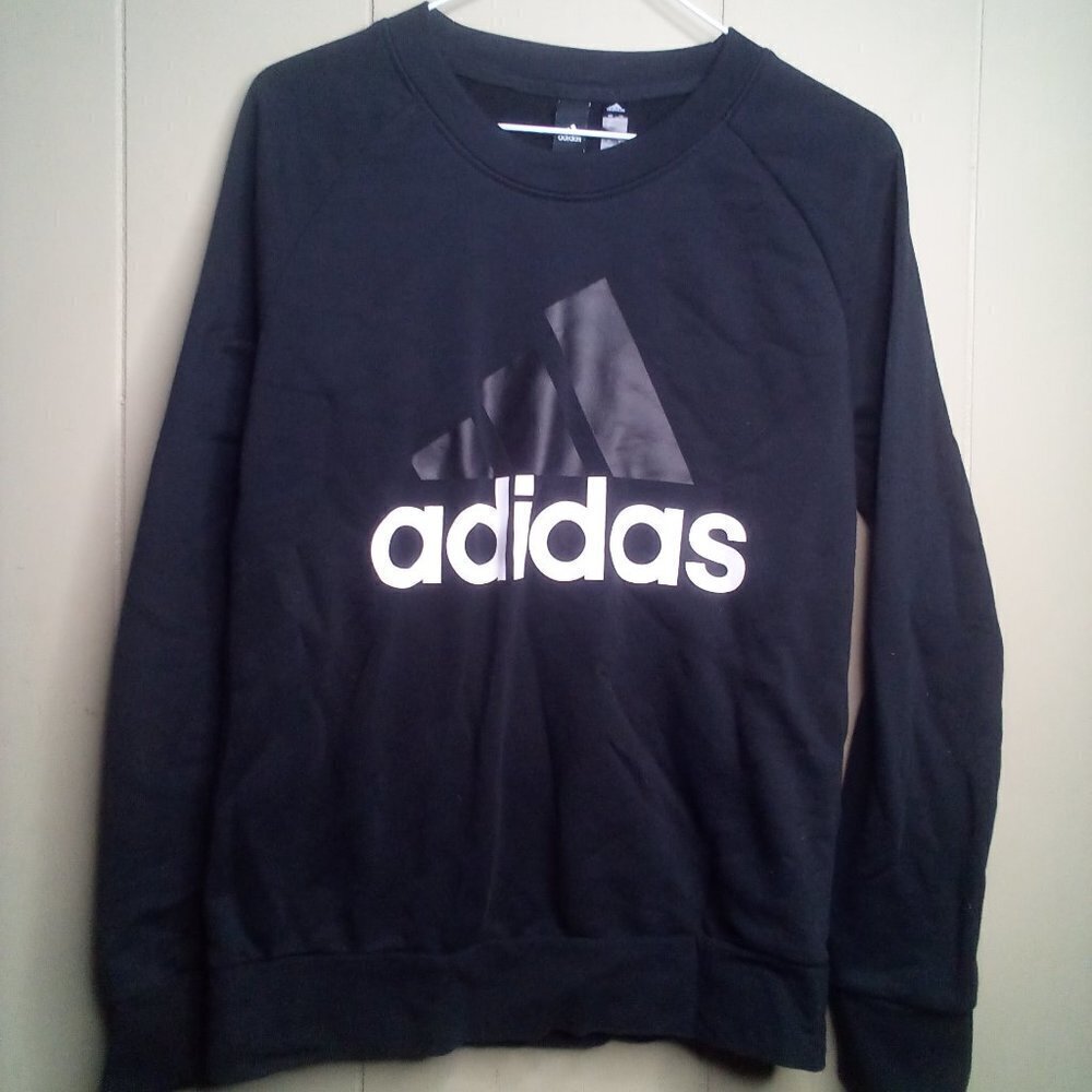 Adidas Sweatshirt Pullover M Women Long Sleeve Big Logo Black White